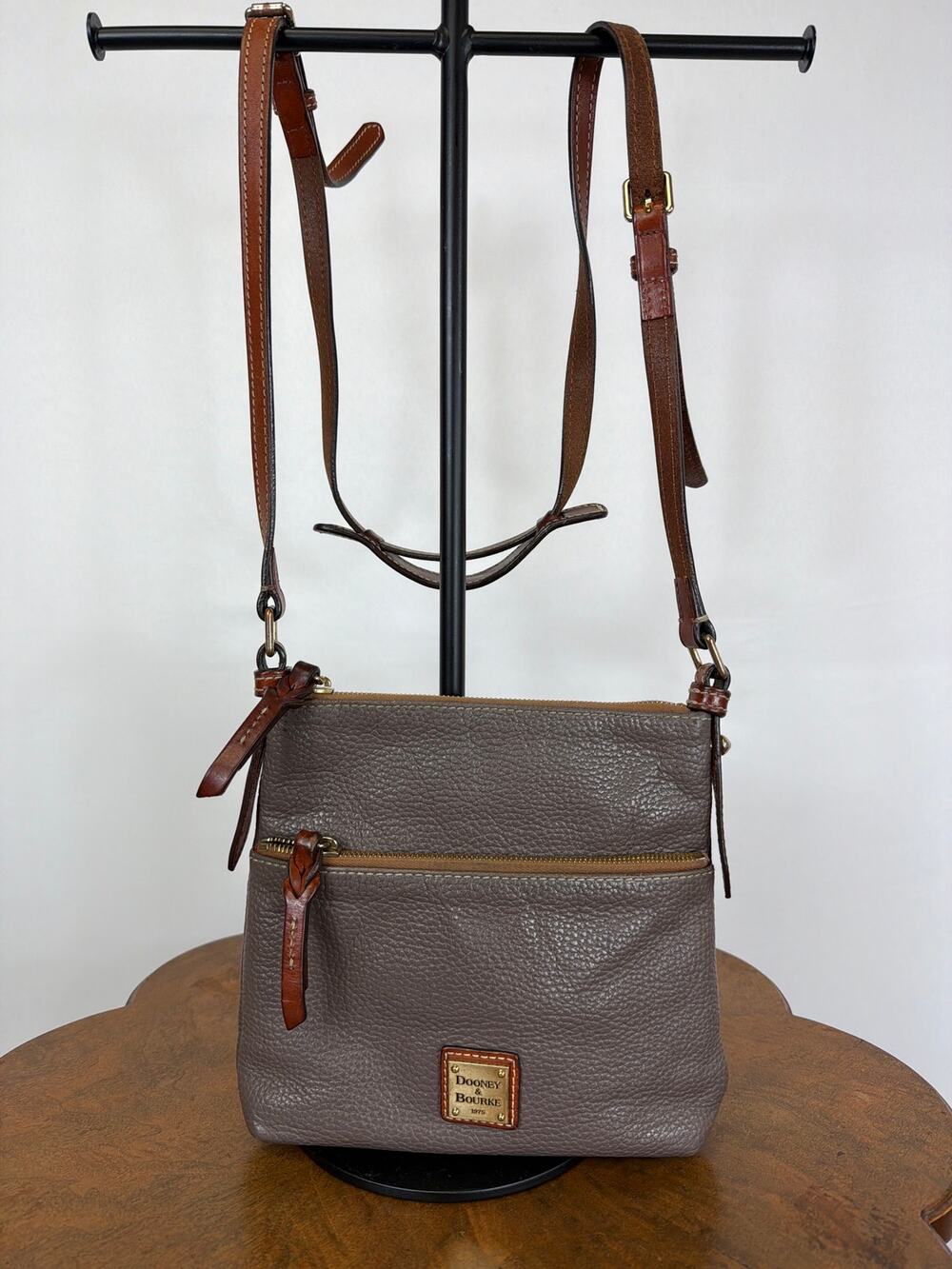 Vintage Dooney Bourke Tan Leather Small Purse Brown Strap Zip Pocket